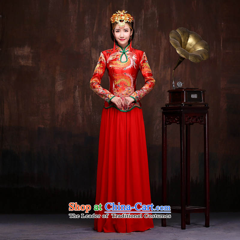 2015 new bride bows to the autumn and winter cheongsam Chinese long retro long qipao Sau San dress Soo-wo service long-sleeved M to female Lena (YILAINA) , , , shopping on the Internet