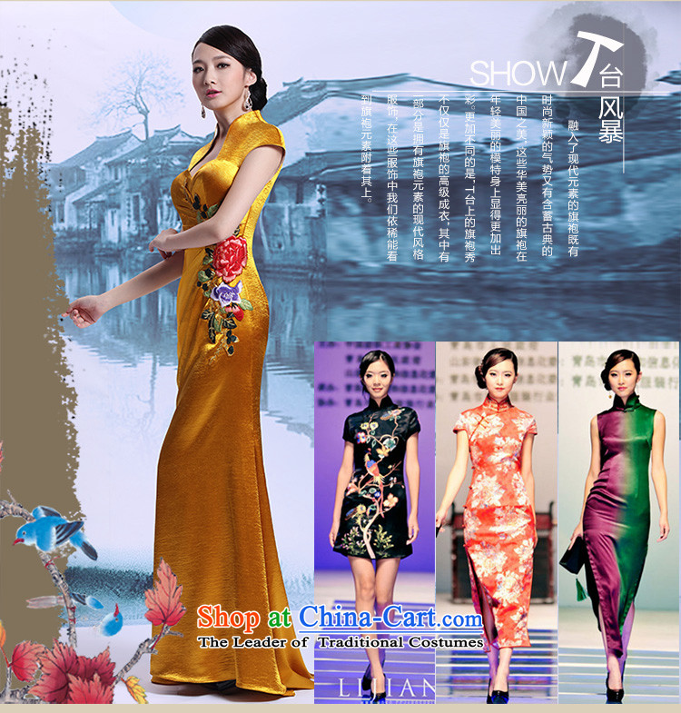 Doris Qi yellow long cheongsam dress improved   1051 Yellow XL Photo, prices, brand platters! The elections are supplied in the national character of distribution, so action, buy now enjoy more preferential! As soon as possible.