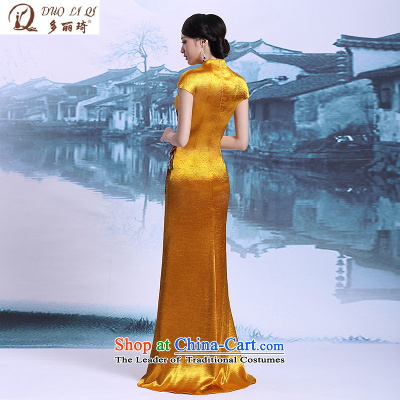 Doris Qi yellow long cheongsam dress improved   1051 Yellow XL, Doris Qi (doris dress) , , , shopping on the Internet
