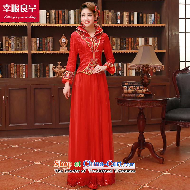 The privilege of serving-leung bows services of autumn and winter 2015 new bride red Chinese wedding dress wedding dress long-sleeved qipao winter) + model with 26 Head Ornaments , a service-leung , , , shopping on the Internet