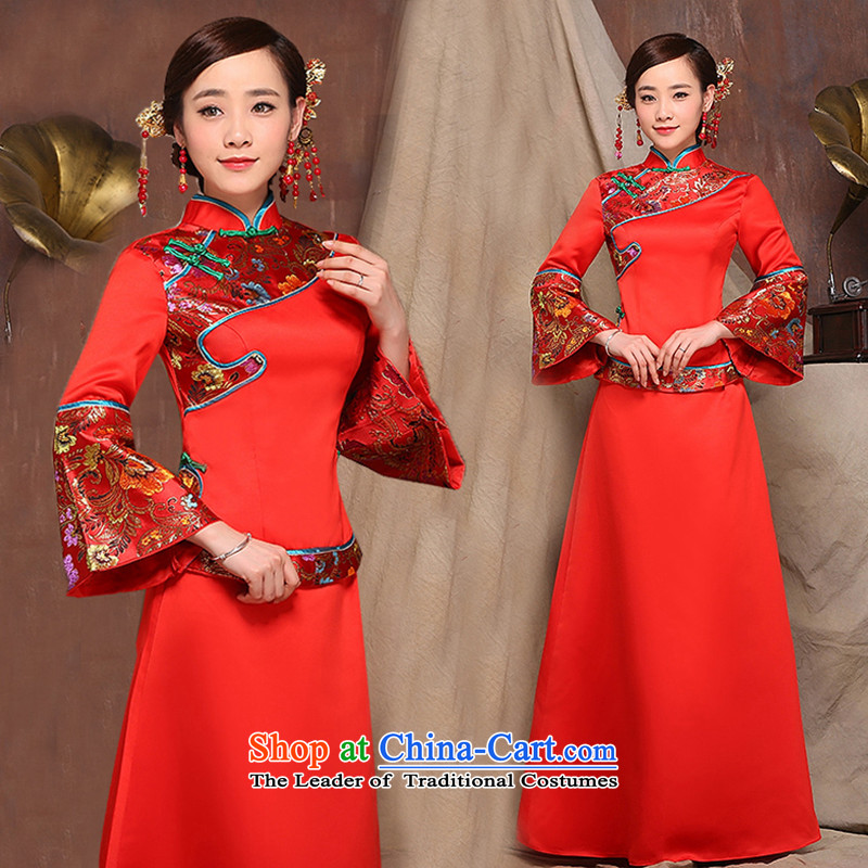 Sau Wo Service 2015 new wedding dress up of Chinese wedding services improved day-to-bride bows qipao gown + Winter Female Head Ornaments in M Lena (YILAINA) , , , shopping on the Internet