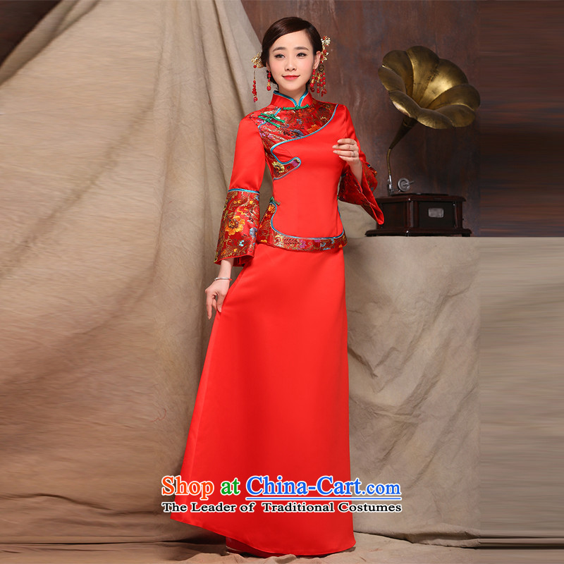Sau Wo Service 2015 new wedding dress up of Chinese wedding services improved day-to-bride bows qipao gown + Winter Female Head Ornaments in M Lena (YILAINA) , , , shopping on the Internet