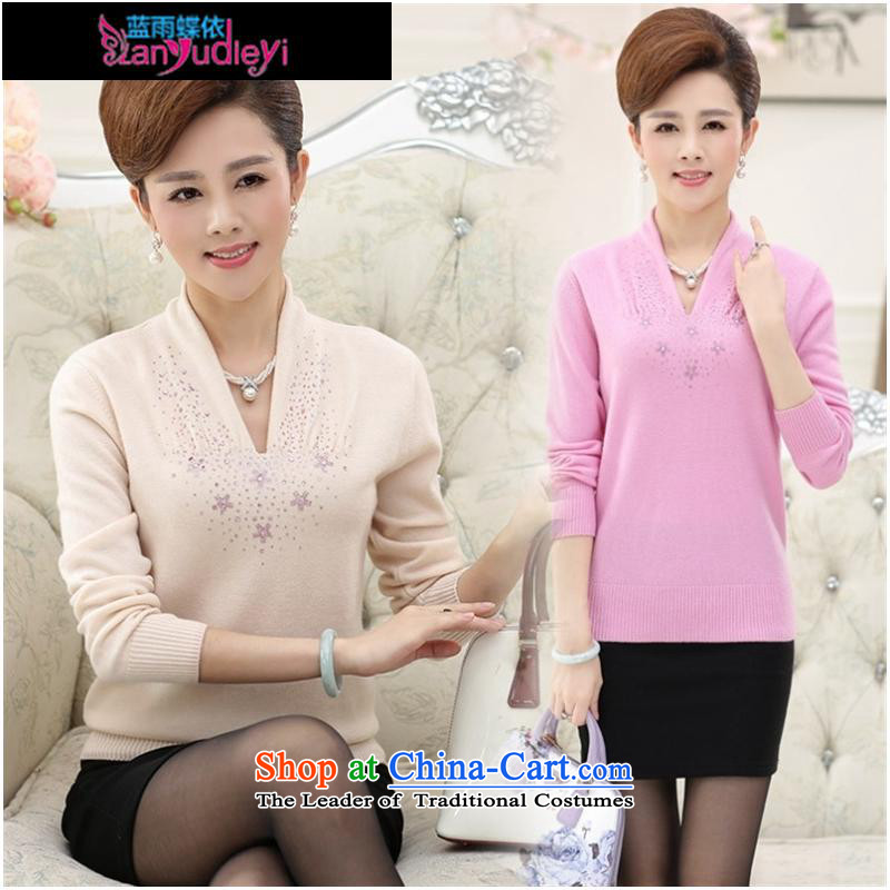 September Girl Store * trappings of older autumn and winter new 100 woolen sweater large female relaxd hot drill sweater mother graphics thin knitted shirt, beige , L, blue rain butterfly according to , , , shopping on the Internet