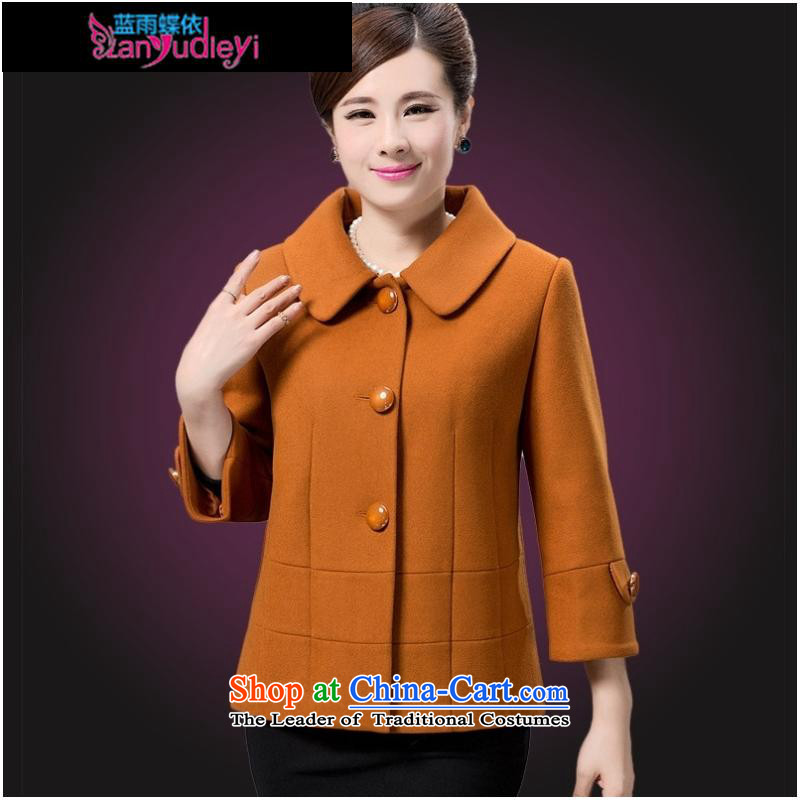 September Girl Store * 2015 autumn and winter clothing in older large mother woolen a wool coat female short, Single Row, Gold 3XL, jacket detained Blue rain butterfly according to , , , shopping on the Internet