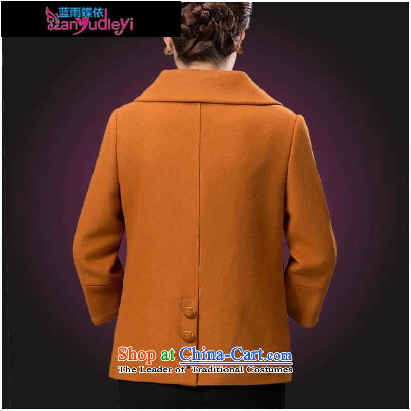 September Girl Store * 2015 autumn and winter clothing in older large mother woolen a wool coat female short, Single Row, Gold 3XL, jacket detained Blue rain butterfly according to , , , shopping on the Internet