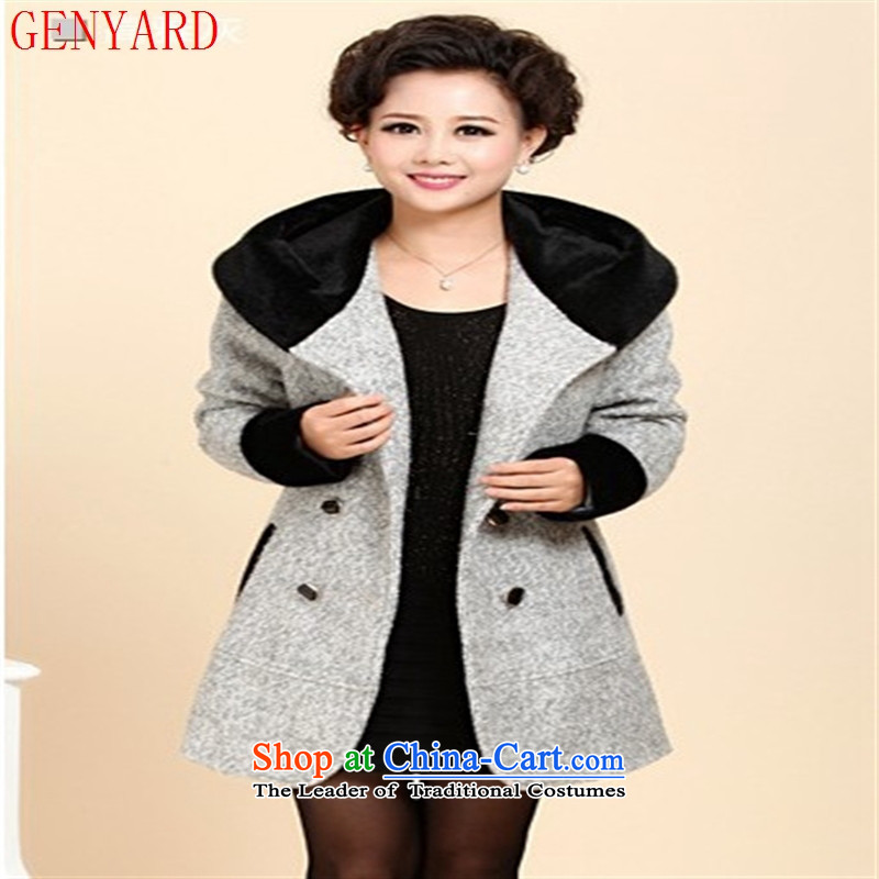 The new middle-aged clothing GENYARD windbreaker winter clothing loose large middle-aged female cashmere elegant gray XL,GENYARD,,, shopping on the Internet