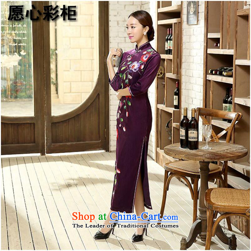 To heart in the cabinet also older Tang dynasty autumn and winter female new Chinese Tang dynasty China wind improved positioning poster Stretch Wool seven gold sleeve length cheongsam figure color M to heart multimedia container , , , shopping on the Int
