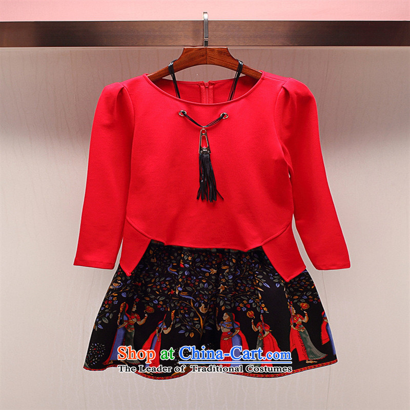 The Black Butterfly A5969 autumn load sense of two kits round-neck collar with necklaces irregular shirt + national stamp short skirt red M,A.J.BB,,, shopping on the Internet