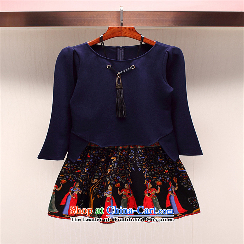 The Black Butterfly A5969 autumn load sense of two kits round-neck collar with necklaces irregular shirt + national stamp short skirt red M,A.J.BB,,, shopping on the Internet