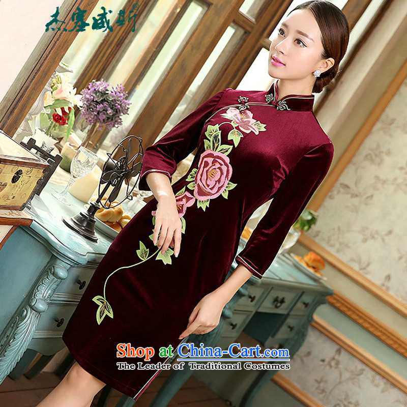 In the new kit, spring and autumn female elegant superior scouring pads in the Sau San really Chinese cheongsam dress cuff female wine red M Cheng Kejie in Wisconsin, , , , shopping on the Internet