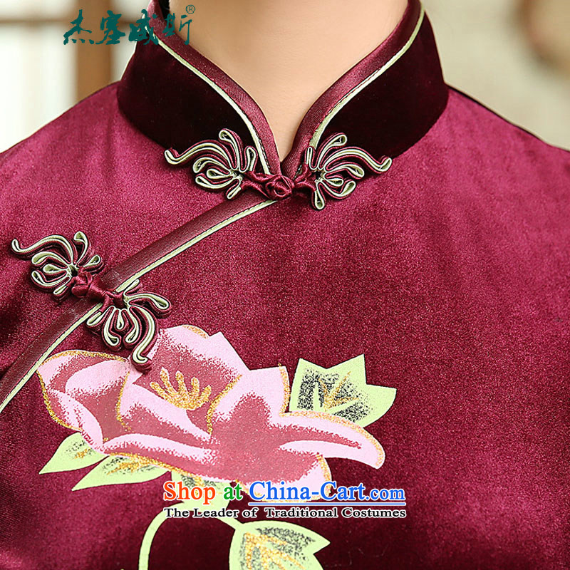 In the new kit, spring and autumn female elegant superior scouring pads in the Sau San really Chinese cheongsam dress cuff female wine red M Cheng Kejie in Wisconsin, , , , shopping on the Internet