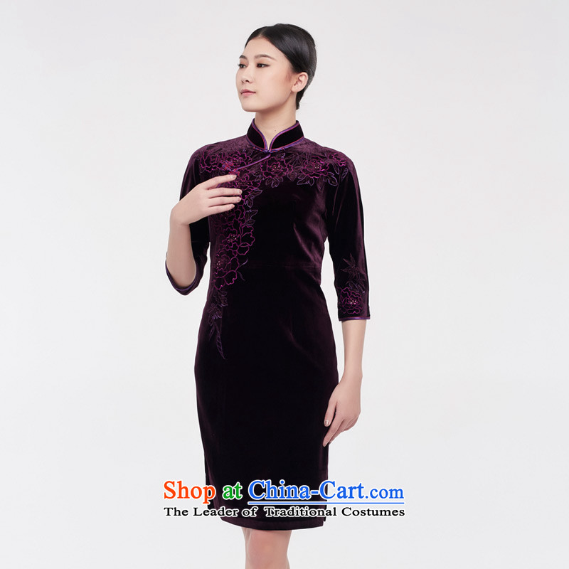 The seven wooden really cuff mother large load stretch of nostalgia for the improvement of qipao skirt female 2015 Winter New Tang dynasty 0821 16 M, wooden really a purple shopping on the Internet has been pressed.
