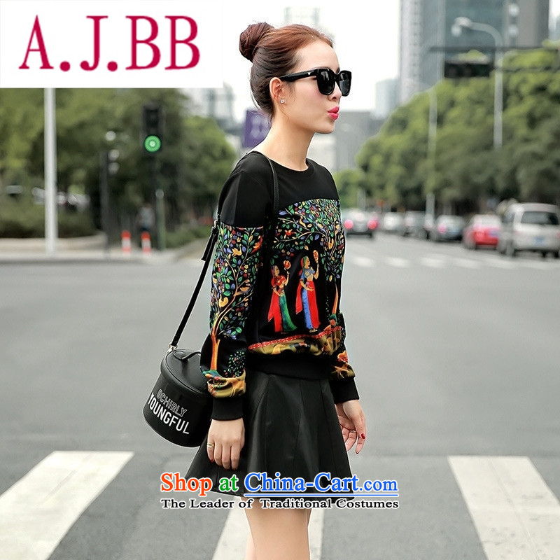 Only the 2015 autumn costumes vpro inside the new Korean female round-neck collar long-sleeved T-shirt stamp sweater black M,A.J.BB,,, shopping on the Internet