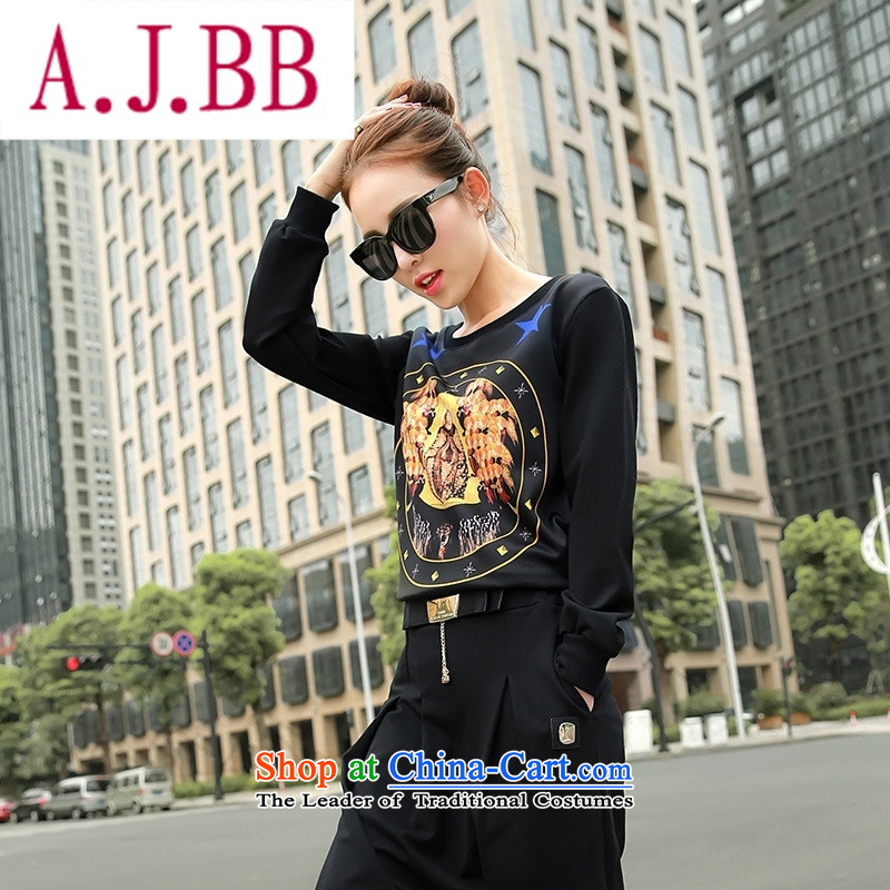 Vpro only 2015 autumn and winter clothing Korean female New Low round-neck collar long-sleeved T-shirt, forming the stamp sweater black M,A.J.BB,,, shopping on the Internet