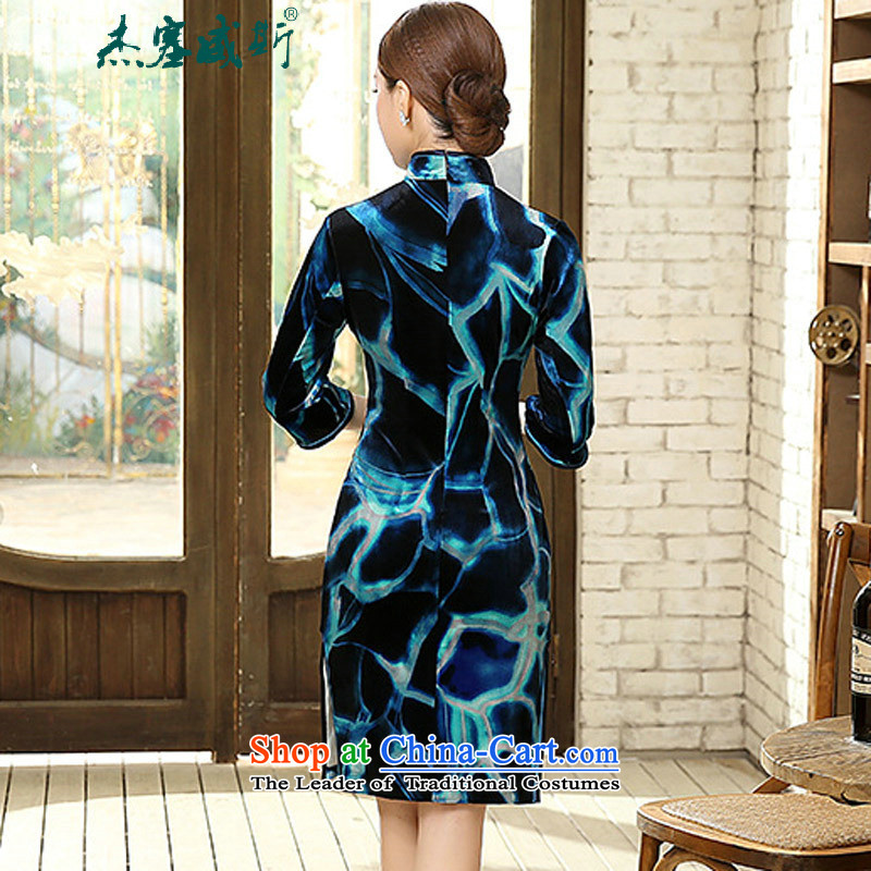 In the spring and autumn jie female elegant beauty really scouring pads Chinese collar manually. cuffs cheongsam dress female figure in Jericho, XXL, shopping on the Internet has been pressed.