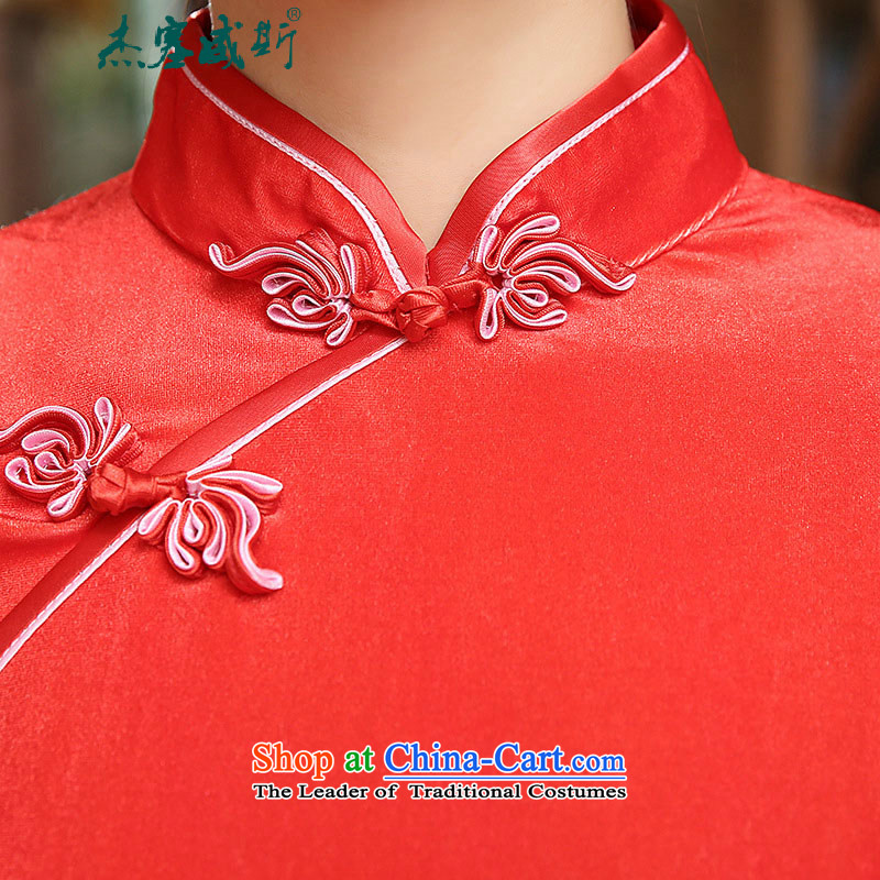 In the spring and autumn jie female Tang Dynasty Chinese cheongsam classical Mock-neck manually allotted seven points cuff bride elastic Kim scouring pads cheongsam dress female Red jack plug of the XL, , , , shopping on the Internet