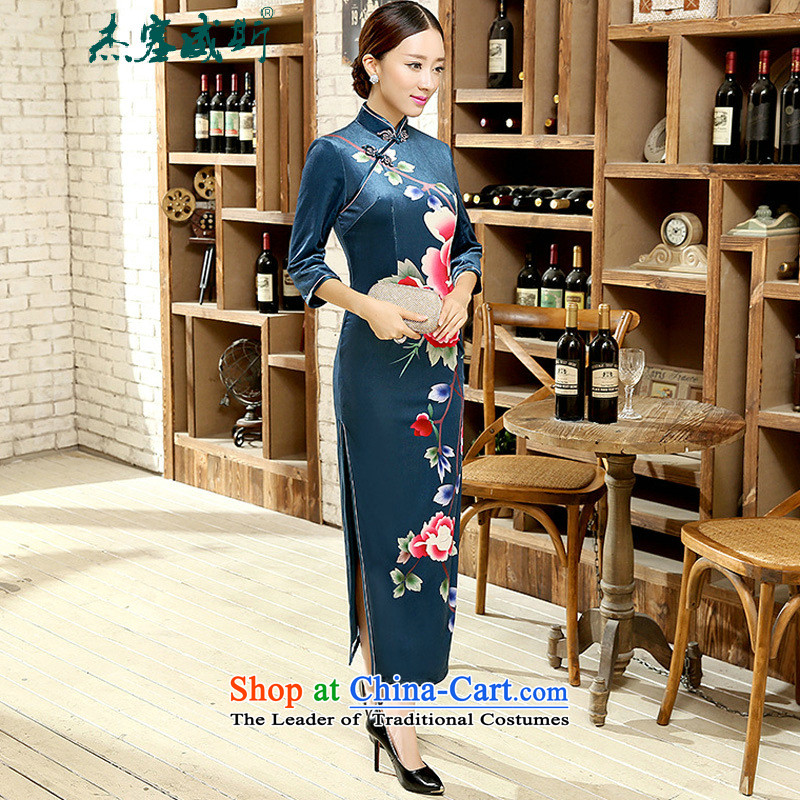 In the spring and autumn jie female Tang dynasty qipao positioning poster Stretch Wool collar manually Kim detained seven long-sleeved cheongsam dress female figure in Jericho, XXXL, shopping on the Internet has been pressed.