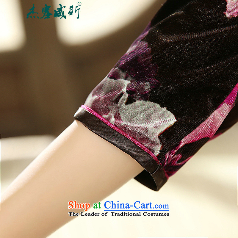 In the spring and autumn jie female Tang Dynasty 7 cuff qipao improved stylish collar manually detained Stretch Wool long qipao Kim dresses T0011 female aubergine , L, Cheng Kejie in Wisconsin, , , , shopping on the Internet