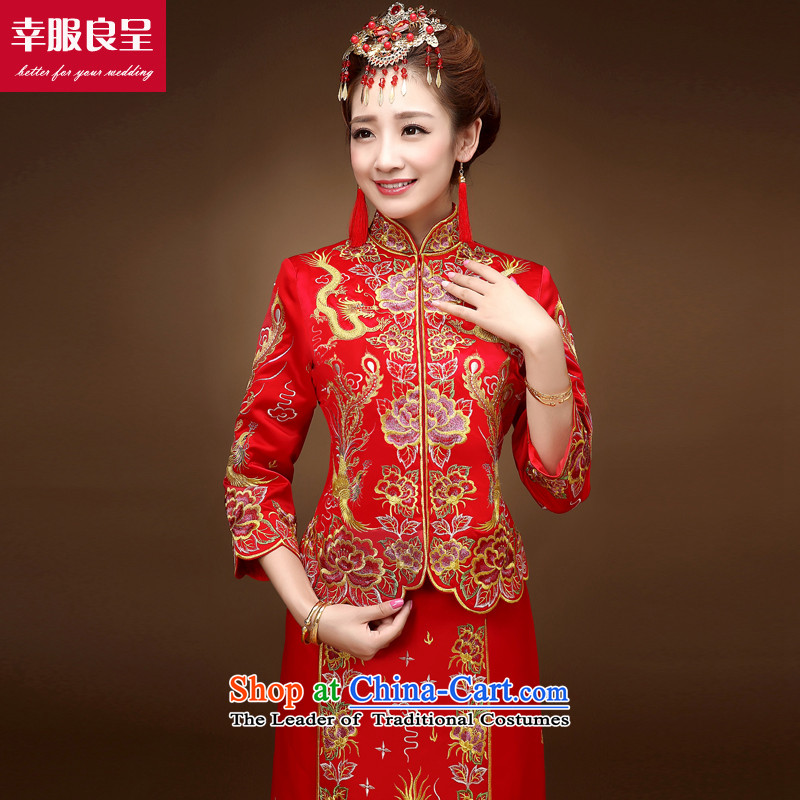 The privilege of serving the dragon-leung also use su Wo Service skirts of autumn and winter red Chinese wedding dress bride wedding dresses qipao serving drink + model with 68 Head Ornaments 2XL, honor services-leung , , , shopping on the Internet