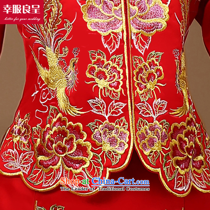 The privilege of serving the dragon-leung also use su Wo Service skirts of autumn and winter red Chinese wedding dress bride wedding dresses qipao serving drink + model with 68 Head Ornaments 2XL, honor services-leung , , , shopping on the Internet