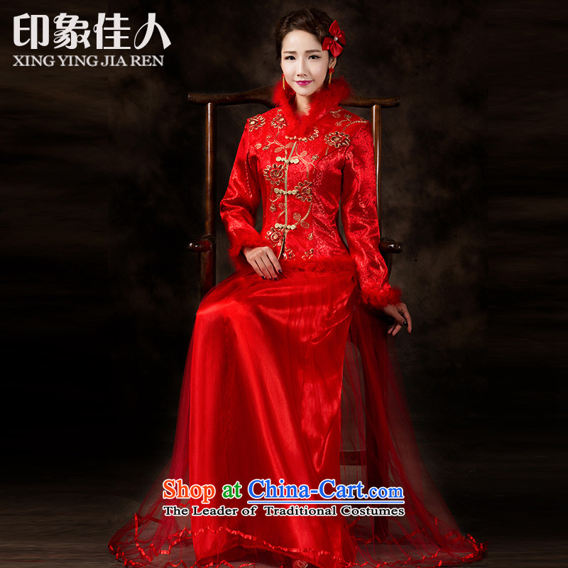 2015 Autumn and Winter Love impression of new long-sleeved red hair for a drink service bridal crowsfoot long skirt XXL, back door qipao impression Love , , , shopping on the Internet