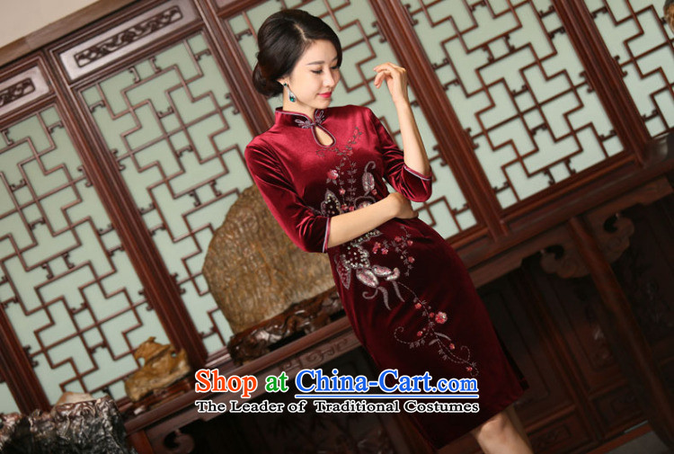 Floral autumn and winter female Chinese improved water droplets Mock-neck manually staple beads in seven cuff velvet long skirt figure color qipao S picture, prices, brand platters! The elections are supplied in the national character of distribution, so action, buy now enjoy more preferential! As soon as possible.