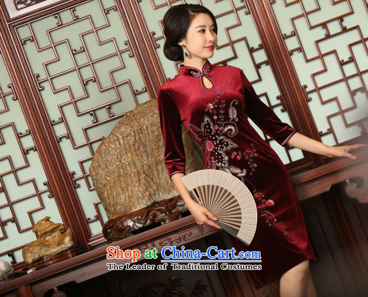 Floral autumn and winter female Chinese improved water droplets Mock-neck manually staple beads in seven cuff velvet long skirt figure color qipao S picture, prices, brand platters! The elections are supplied in the national character of distribution, so action, buy now enjoy more preferential! As soon as possible.