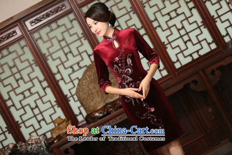 Dan smoke autumn and winter female Chinese improved water droplets Mock-neck manually staple beads in seven cuff velvet long skirt figure color qipao XL Photo, prices, brand platters! The elections are supplied in the national character of distribution, so action, buy now enjoy more preferential! As soon as possible.