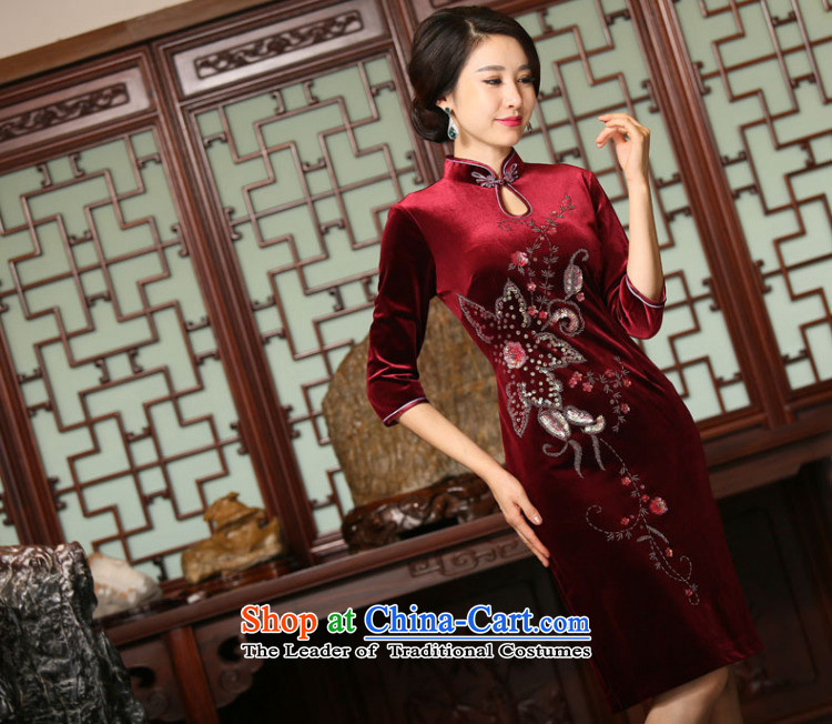 Dan smoke autumn and winter female Chinese improved water droplets Mock-neck manually staple beads in seven cuff velvet long skirt figure color qipao XL Photo, prices, brand platters! The elections are supplied in the national character of distribution, so action, buy now enjoy more preferential! As soon as possible.