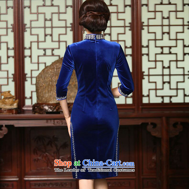Dan smoke autumn and winter new women's hand down the Pearl River Delta to improve Chinese qipao scouring pads in embroidery long cheongsam dress figure color L, Dan Smoke , , , shopping on the Internet
