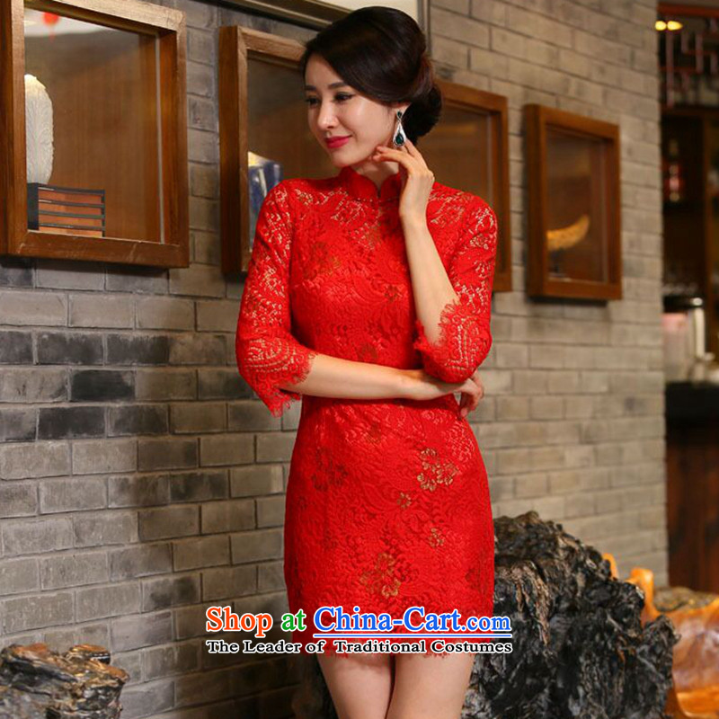 It fall for women married to the lift mast qipao Chinese collar improved 7 cuff lace bows cheongsam dress figure color mosaic 2XL, shopping on the Internet has been pressed.