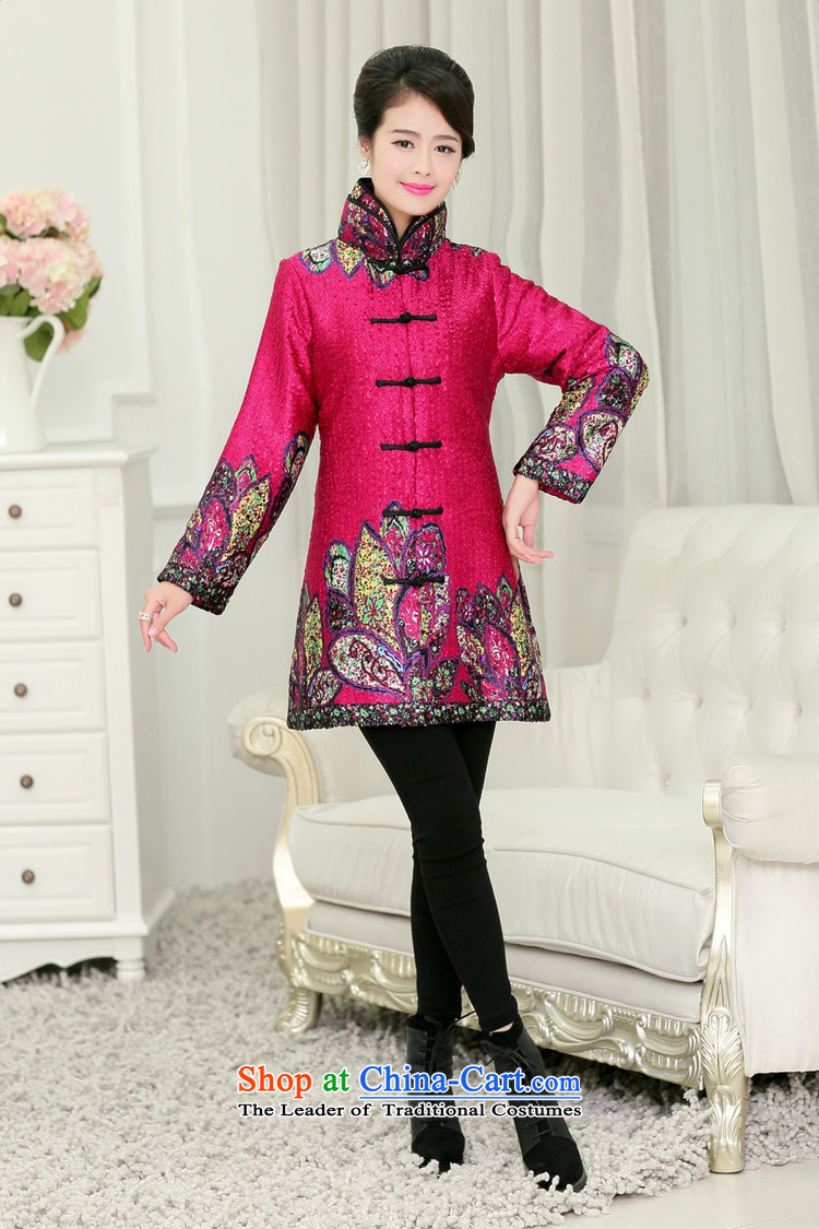 2015 Autumn and winter middle-aged ladies silk linen creases jacket coat collar in Sau San in older long Tang dynasty cotton coat retro fitted in red stamp mother XL Photo, prices, brand platters! The elections are supplied in the national character of distribution, so action, buy now enjoy more preferential! As soon as possible.