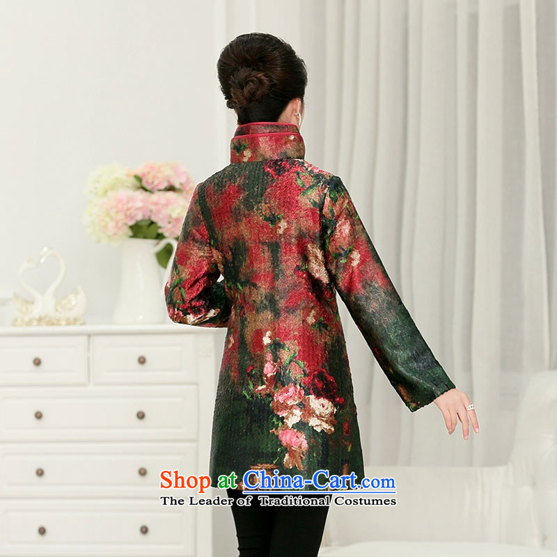 2015 Autumn and winter middle-aged ladies silk linen creases jacket coat collar in Sau San in older long Tang dynasty cotton coat of nostalgia for the Stamp Pack retro hair colors XXXXL,UYUK,,, mother shopping on the Internet