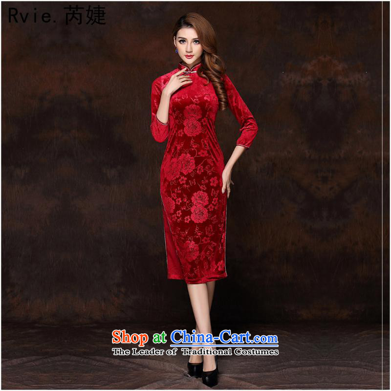 2015 Autumn and winter new women's improved Stylish retro-7 cuff scouring pads long red M and QF141008 Qipao (rvie. involved) , , , shopping on the Internet