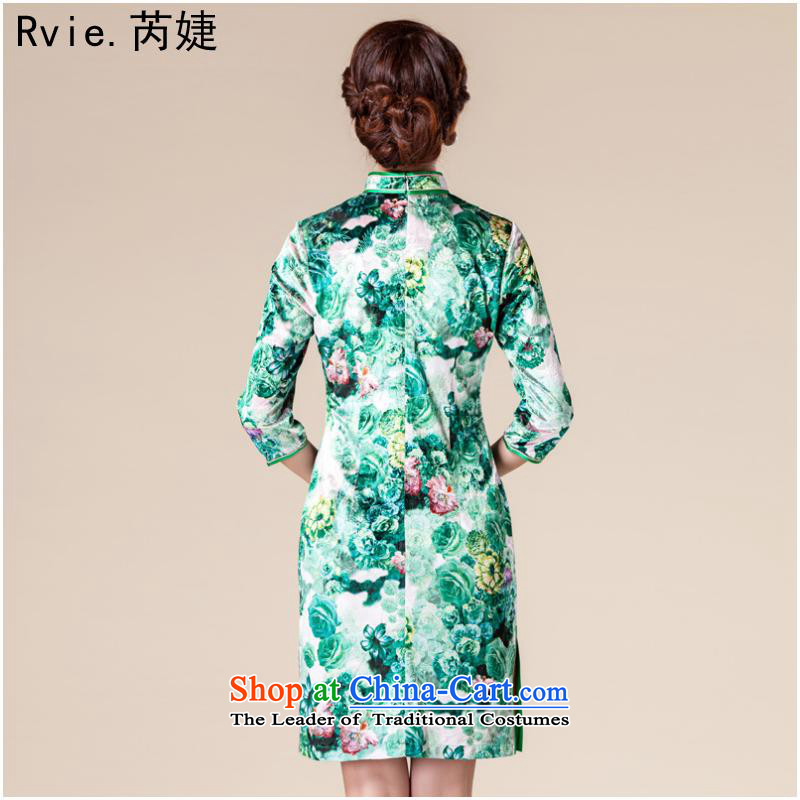 New Spring and Autumn 2014 7 cuff qipao scouring pads improved China wind women cheongsam dress XXL, green and involved (rvie.) , , , shopping on the Internet