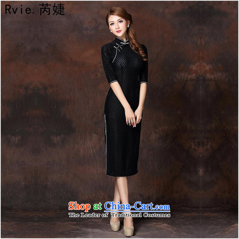 The 2014 autumn and winter new women's Stylish retro long) Improved elegance velvet cheongsam dress QF141007  XXXL, black and involved (rvie.) , , , shopping on the Internet