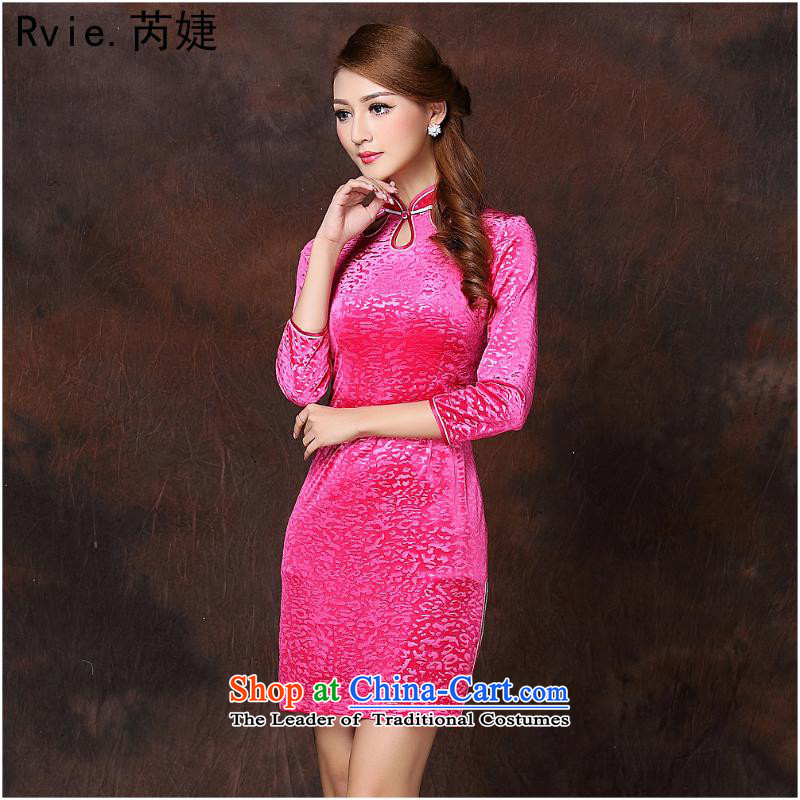 The 2014 autumn and winter new women's Stylish retro-improvement in cuff short qipao QF141002 scouring pads in the Red M, and involved (rvie.) , , , shopping on the Internet