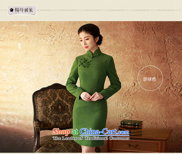 The new 2015 autumn and winter long-sleeved Stylish retro improved high-end-sided flannel short of qipao skirt green L picture, prices, brand platters! The elections are supplied in the national character of distribution, so action, buy now enjoy more preferential! As soon as possible.