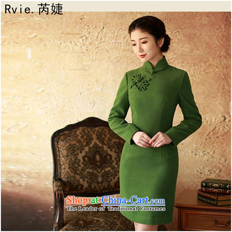 The new 2015 autumn and winter long-sleeved Stylish retro improved high-end-sided flannel short skirt green L QIPAO) and involved (rvie.) , , , shopping on the Internet