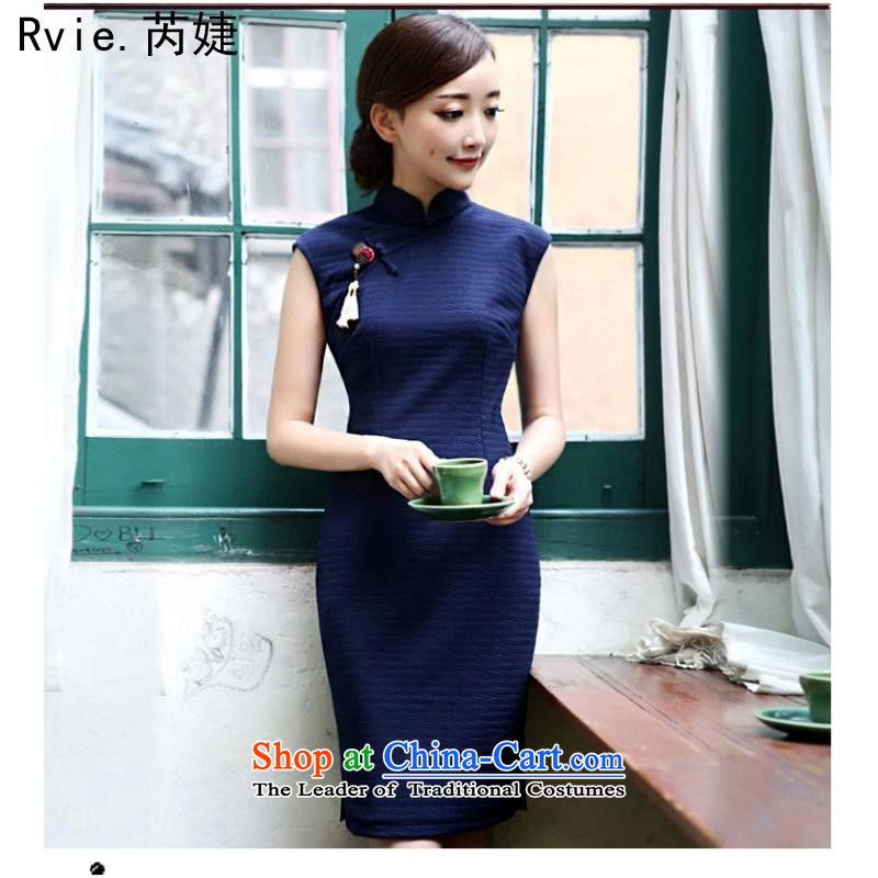 The fall of the new cultural qipao retro-clip Tea Service Manually Upgrading Sleeveless China wind graphics thin blue skirt XL, and involved (rvie.) , , , shopping on the Internet