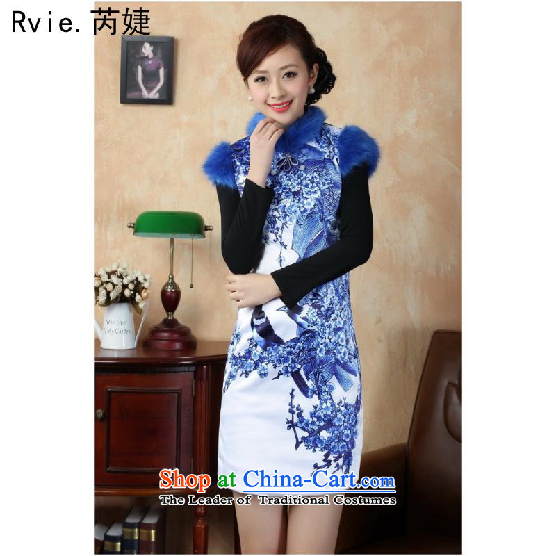 2015 Autumn and winter new cheongsam dress porcelain stylish improved bridesmaid cheongsam dress Phillips-head 001 M, and involved the blue (rvie.) , , , shopping on the Internet