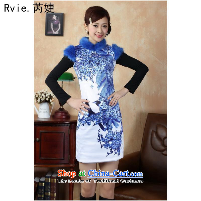 2015 Autumn and winter new cheongsam dress porcelain stylish improved bridesmaid cheongsam dress Phillips-head 001 M, and involved the blue (rvie.) , , , shopping on the Internet