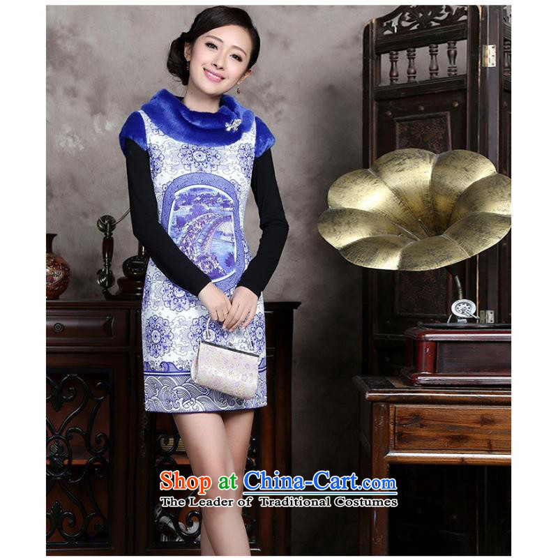 The autumn and winter new women's porcelain stamp improved fashion show Wo Service Chinese Tang dynasty for gross dresses qipao porcelain , M, and involved (rvie.) , , , shopping on the Internet
