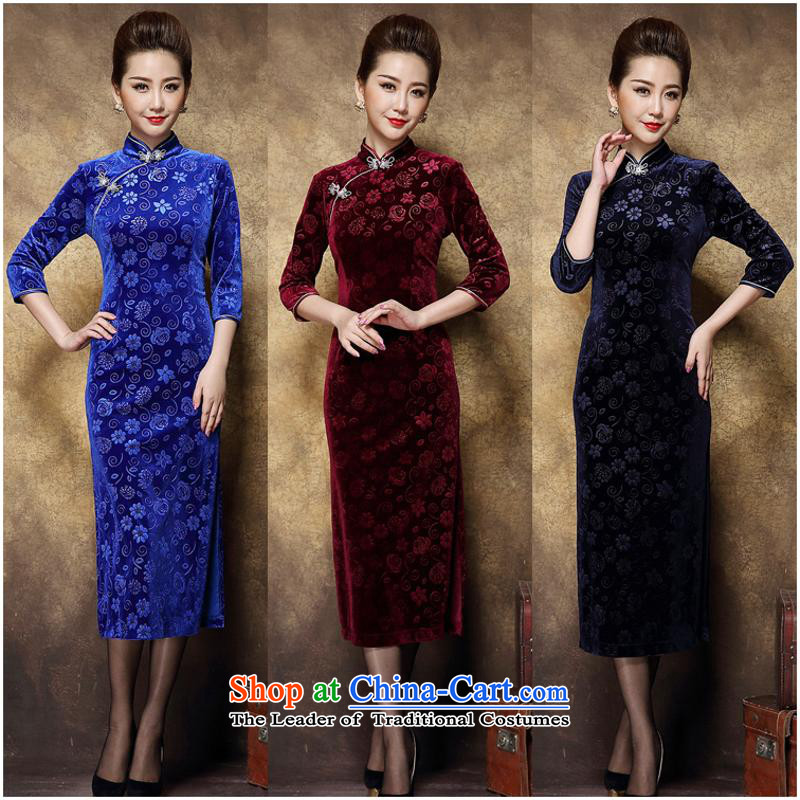 Mother banquet dress qipao autumn and winter new wool-long auspicious badges of Qipao Navy , L, the United States and in accordance with the property (meitianyihuan days) , , , shopping on the Internet