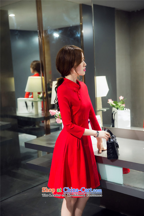 2015 Autumn and winter new women's minimalist stitching a grain allotted seven points/pure color temperament retro cheongsam dress RED M picture, prices, brand platters! The elections are supplied in the national character of distribution, so action, buy now enjoy more preferential! As soon as possible.