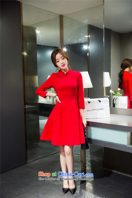 2015 Autumn and winter new women's minimalist stitching a grain allotted seven points/pure color temperament retro cheongsam dress RED M picture, prices, brand platters! The elections are supplied in the national character of distribution, so action, buy now enjoy more preferential! As soon as possible.