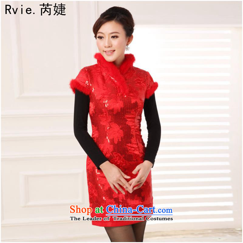 2015 Autumn and winter new improved cheongsam silk embroidery short of the Republic of Korea Air-Sau San qipao skirt red 2 L, with Dell Online shopping has been pressed.