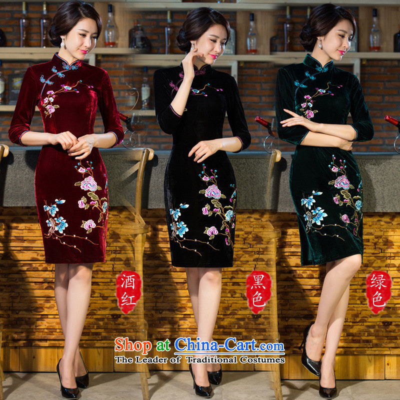 2015 Autumn and winter new moms with scouring pads in the skirt qipao Kim sleeve length) Improved retro wedding blue XL, and involved (rvie.) , , , shopping on the Internet
