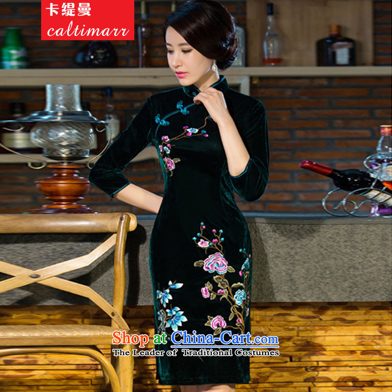 Card economy Cayman 2015 autumn and winter new moms with scouring pads in the skirt qipao Kim sleeve length) Improved retro wedding purple S Card (caltimarr economy) , , , shopping on the Internet