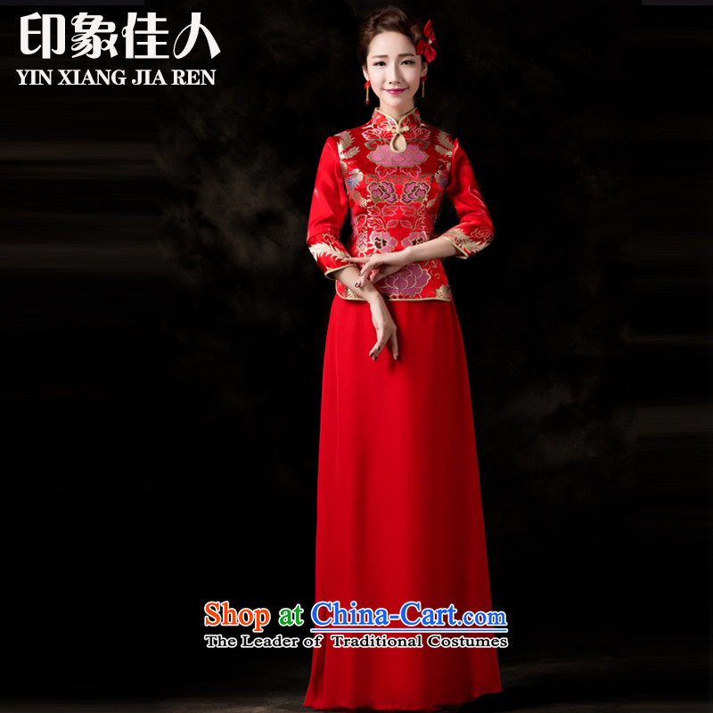 Starring impression of the new long-sleeved brides 2015 qipao bows services fall improved retro Chinese wedding dress longfeng use su Wo Service , L, starring impression shopping on the Internet has been pressed.